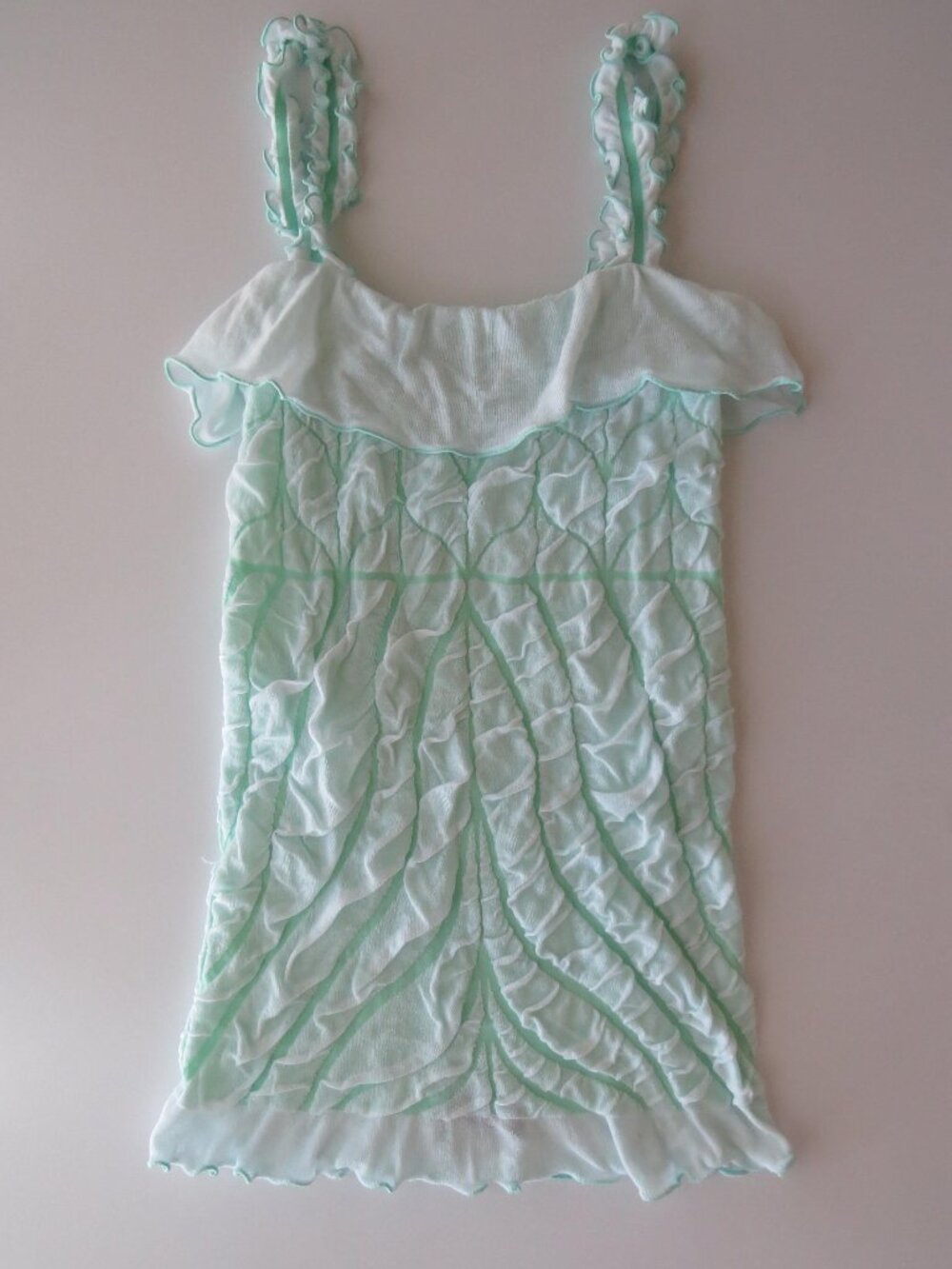 Vintage Italian 00s Ruffle Pastel Mint Cami Top, Philippe Matignon Designer, Tex